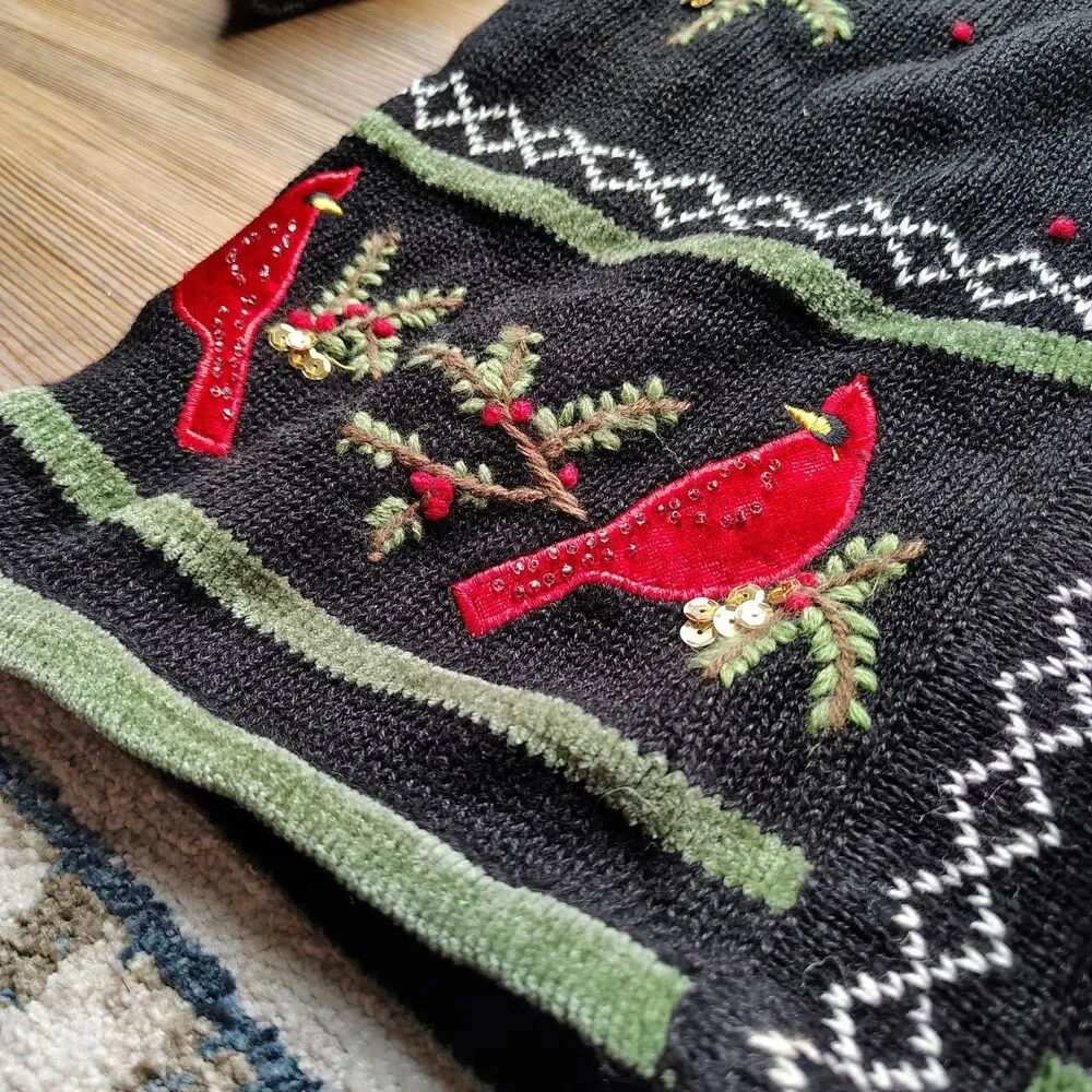 Vintage Christmas Cardinal Bird Cardigan Sweater Size Small Embellished Cottage - Picture 3 of 10